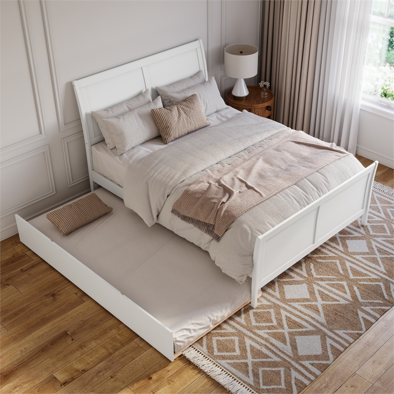 Portland Queen Wood Platform Bed with Matching Footboard & Trundle in White