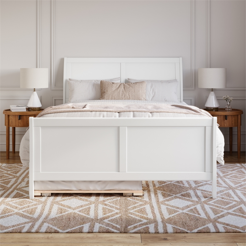 Portland Queen Wood Platform Bed with Matching Footboard & Trundle in White