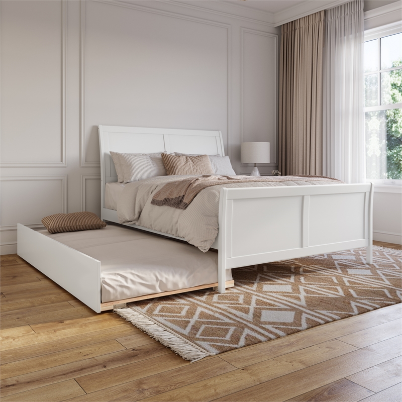 Portland Queen Wood Platform Bed with Matching Footboard & Trundle in White