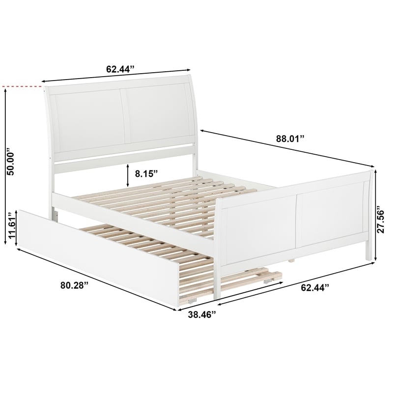 Portland Queen Wood Platform Bed with Matching Footboard & Trundle in White