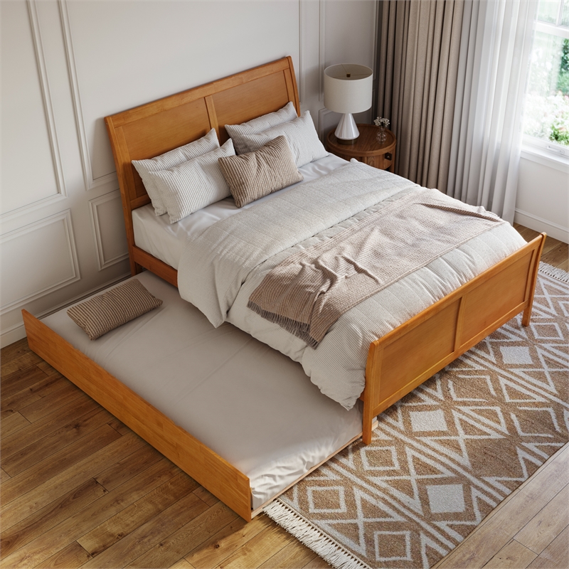 Portland Queen Wood Bed with Matching Footboard & Trundle in Light Toffee