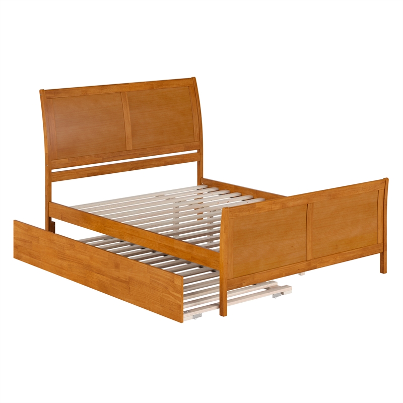 Portland Queen Wood Bed with Matching Footboard & Trundle in Light Toffee