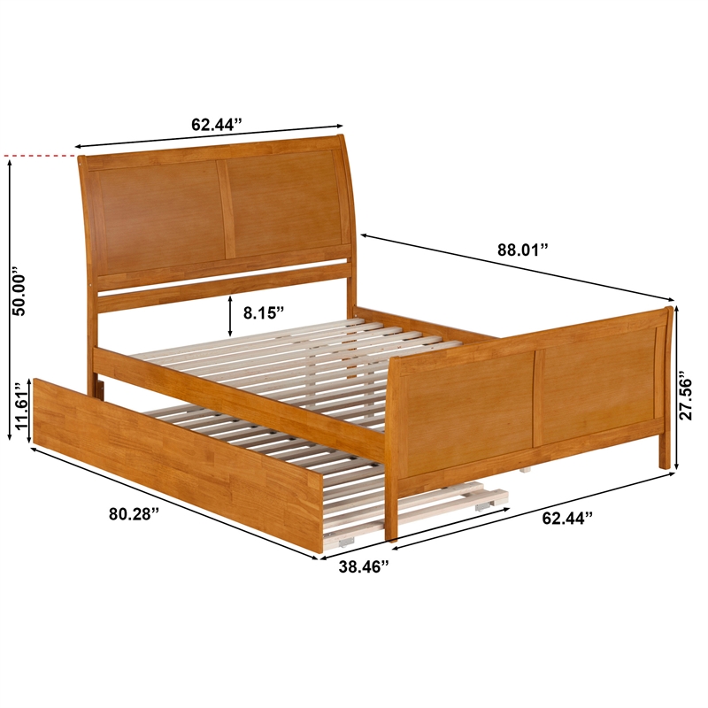 Portland Queen Wood Bed with Matching Footboard & Trundle in Light Toffee