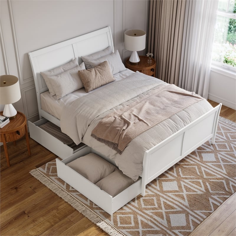 Portland Queen Storage Wood Platform Bed with Matching Footboard in White