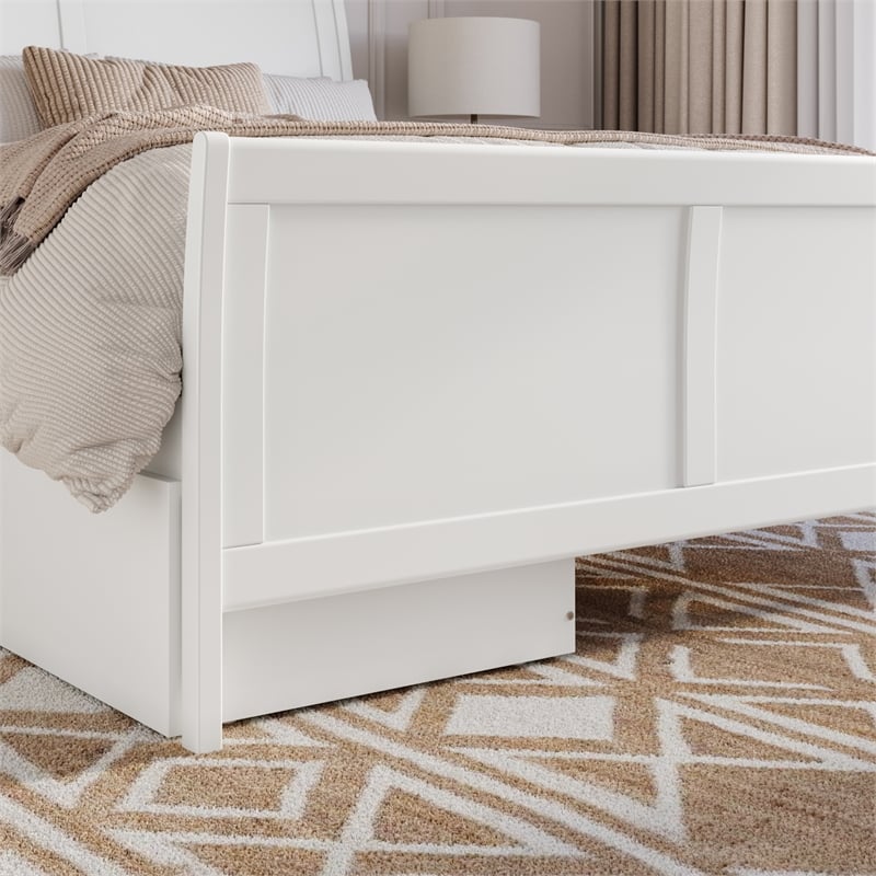 Portland Queen Storage Wood Platform Bed with Matching Footboard in White