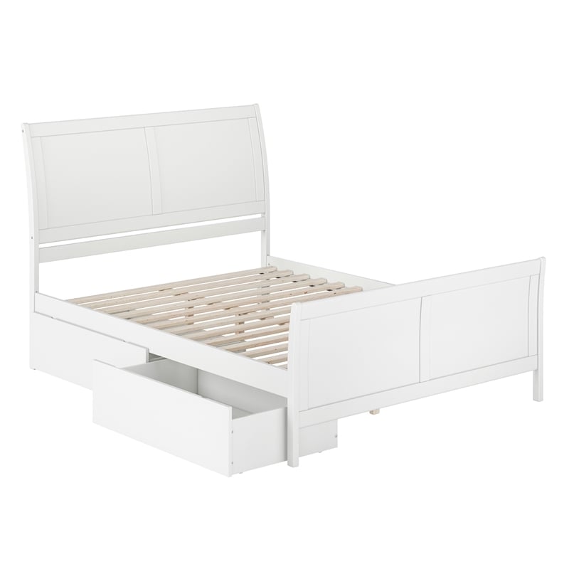 Portland Queen Storage Wood Platform Bed with Matching Footboard in White