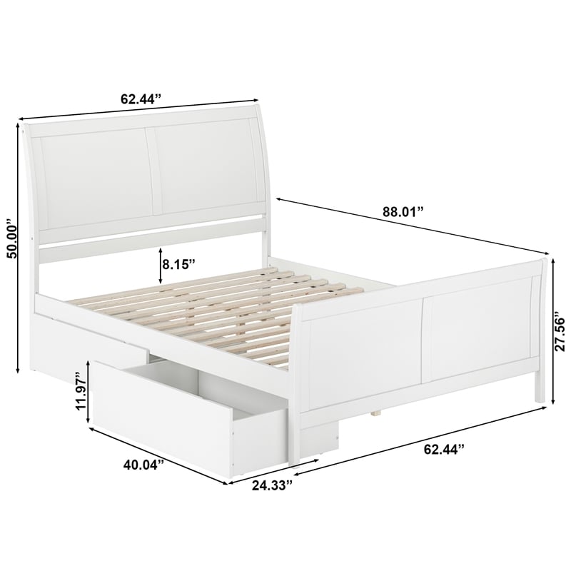 Portland Queen Storage Wood Platform Bed with Matching Footboard in White