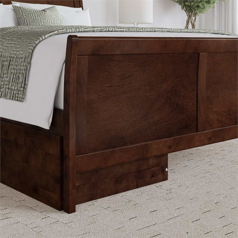 Portland Queen Storage Wood Platform Bed with Matching Footboard in Walnut