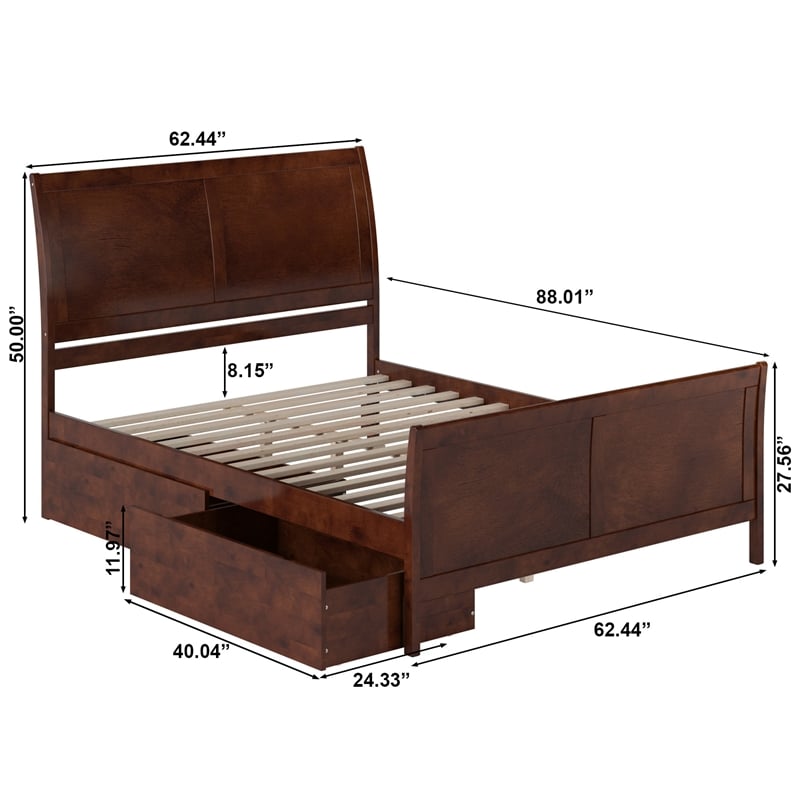 Portland Queen Storage Wood Platform Bed with Matching Footboard in Walnut