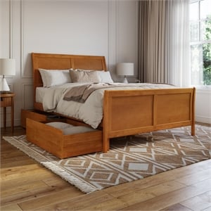 Portland Queen Storage Wood Platform Bed with Matching Footboard in Light Toffee