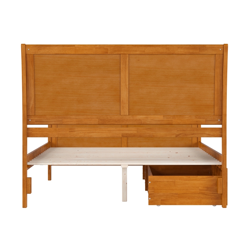 Portland Queen Storage Wood Platform Bed with Matching Footboard in Light Toffee