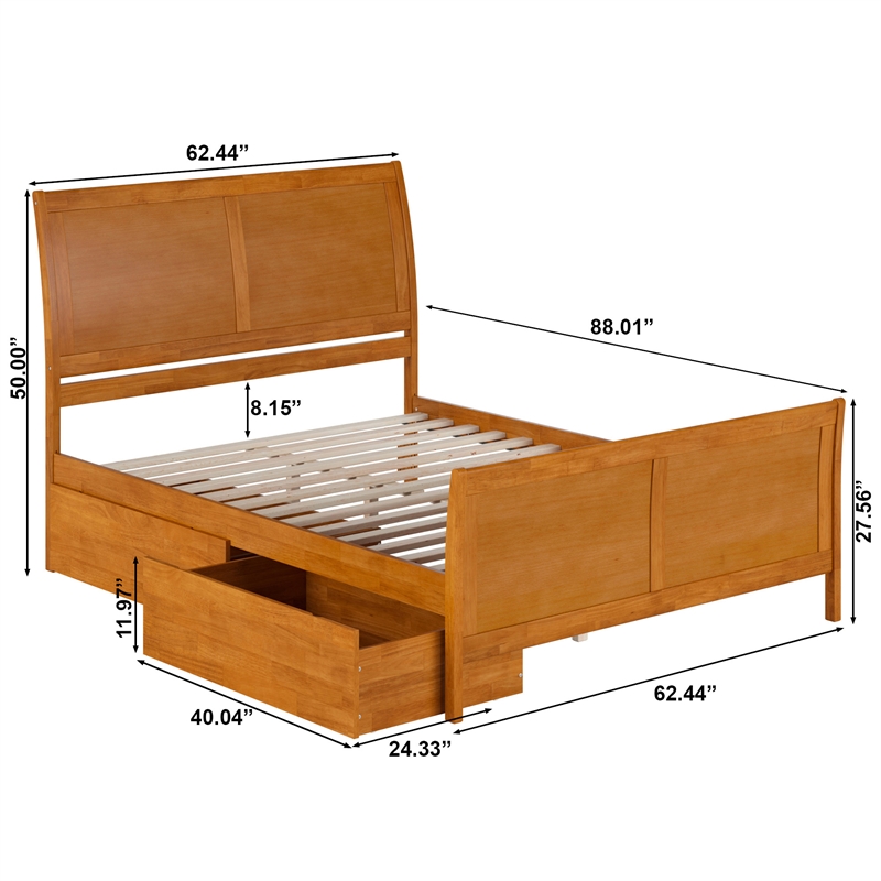 Portland Queen Storage Wood Platform Bed with Matching Footboard in Light Toffee
