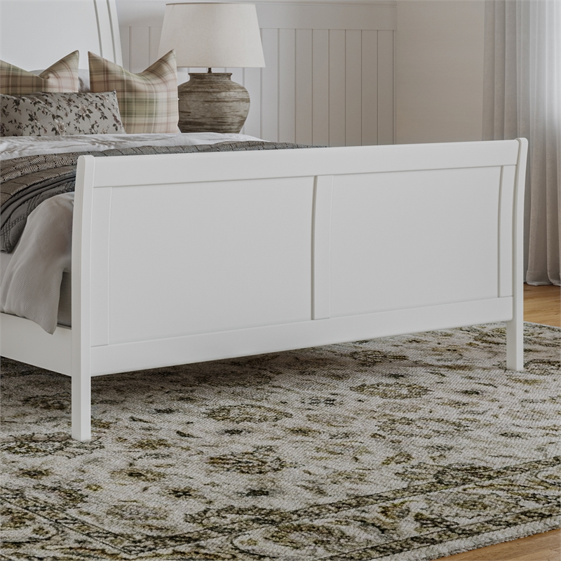 Portland Queen Wood Low Profile Platform Bed with Matching Footboard in White