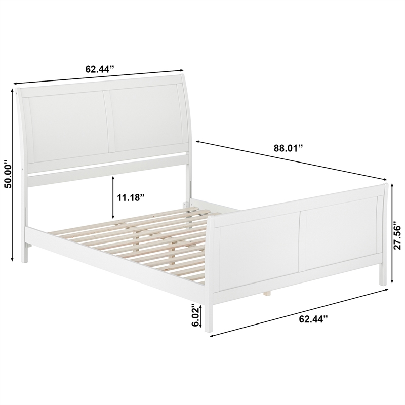 Portland Queen Wood Low Profile Platform Bed with Matching Footboard in White
