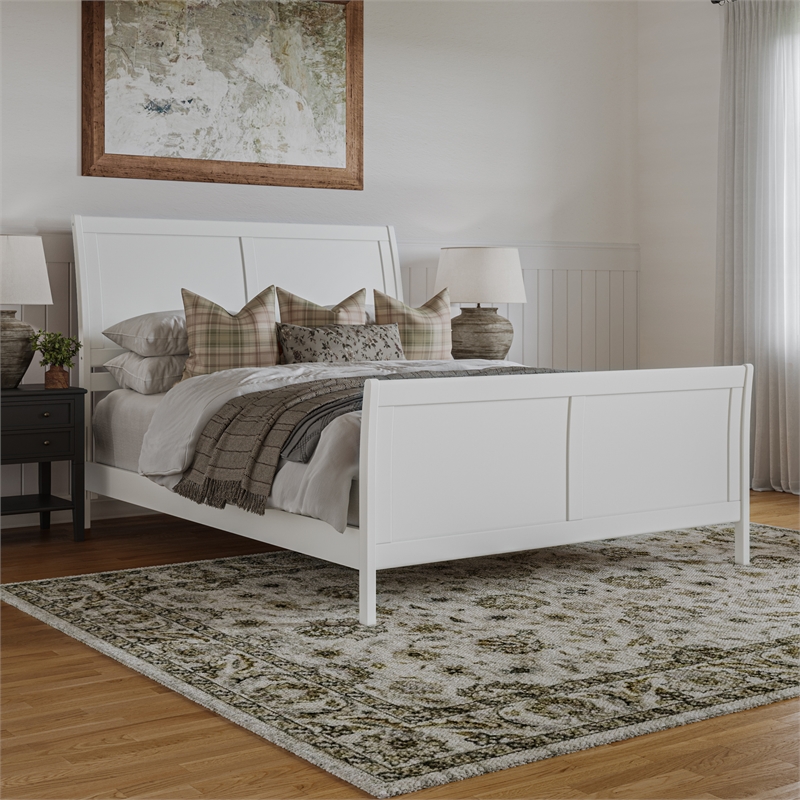Portland Queen Wood Low Profile Platform Bed with Matching Footboard in White