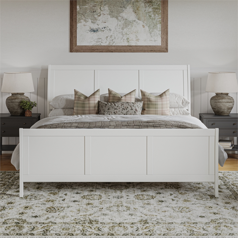 Portland King Wood Low Profile Platform Bed with Matching Footboard in White