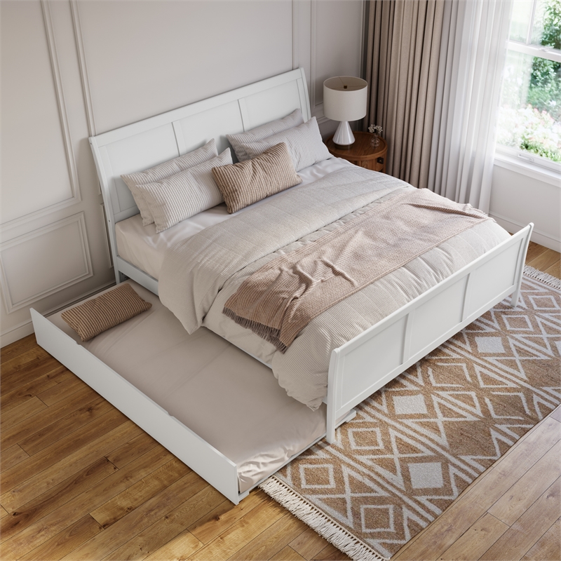 Portland King Wood Platform Bed with Matching Footboard & Trundle in White