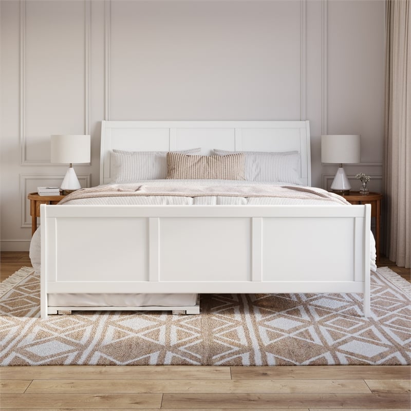 Portland King Wood Platform Bed with Matching Footboard & Trundle in White