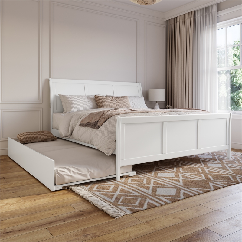 Portland King Wood Platform Bed with Matching Footboard & Trundle in White