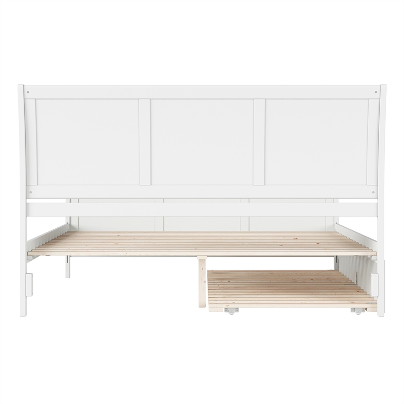 Portland King Wood Platform Bed with Matching Footboard & Trundle in White