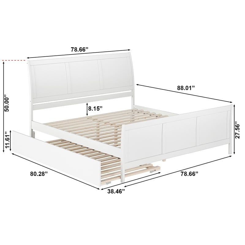 Portland King Wood Platform Bed with Matching Footboard & Trundle in White