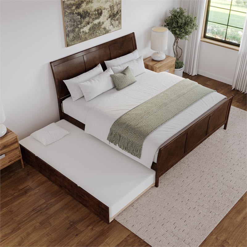 Portland King Wood Platform Bed with Matching Footboard & Trundle in Walnut