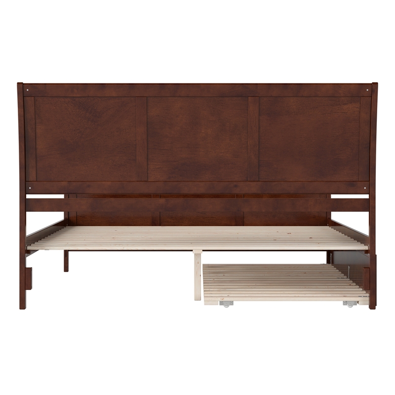 Portland King Wood Platform Bed with Matching Footboard & Trundle in Walnut