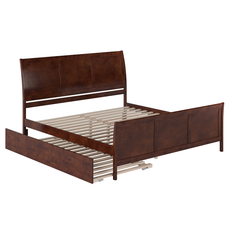 Portland King Wood Platform Bed with Matching Footboard & Trundle in Walnut