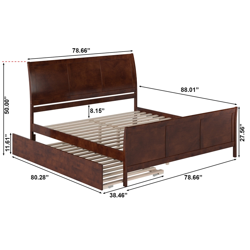 Portland King Wood Platform Bed with Matching Footboard & Trundle in Walnut