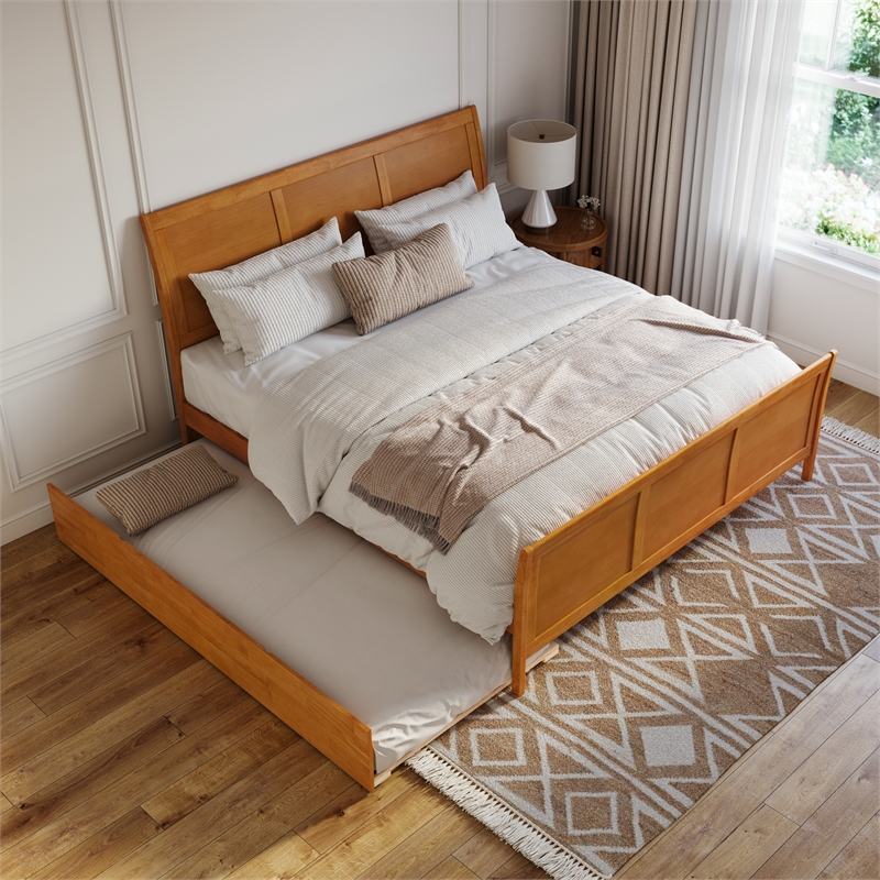 Portland King Wood Bed with Matching Footboard & Trundle in Light Toffee