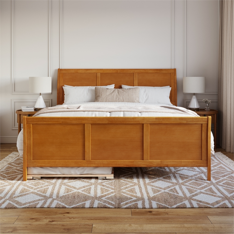 Portland King Wood Bed with Matching Footboard & Trundle in Light Toffee