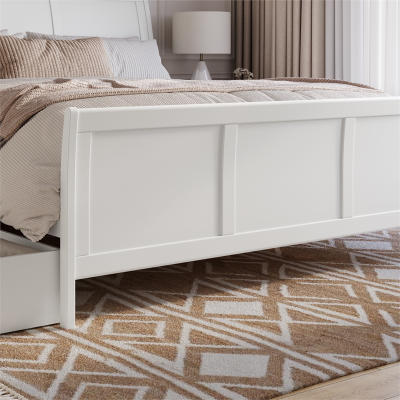 Portland King Storage Wood Platform Bed with Matching Footboard in White
