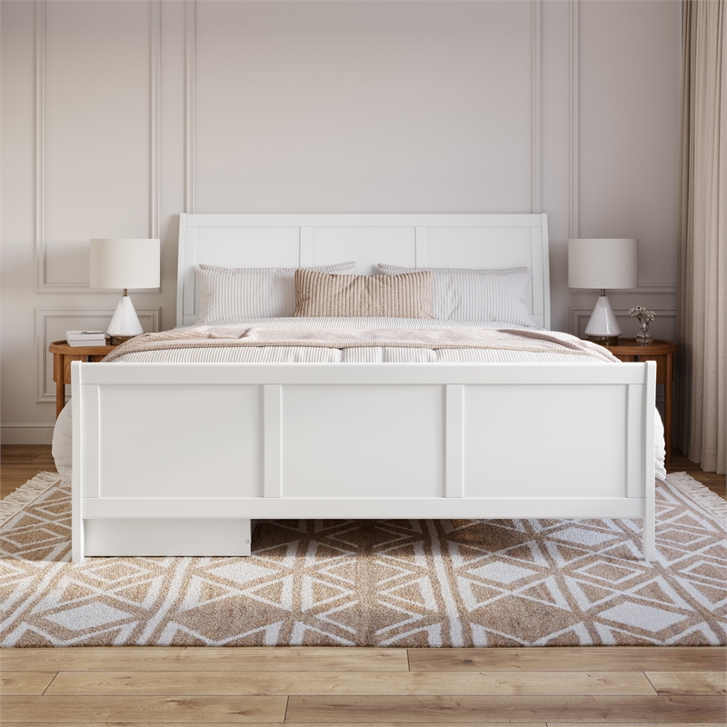Portland King Storage Wood Platform Bed with Matching Footboard in White