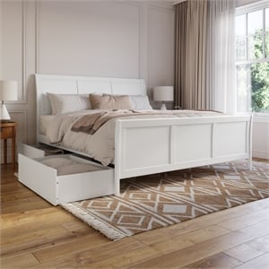 Portland King Storage Wood Platform Bed with Matching Footboard in White