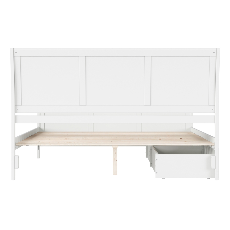 Portland King Storage Wood Platform Bed with Matching Footboard in White
