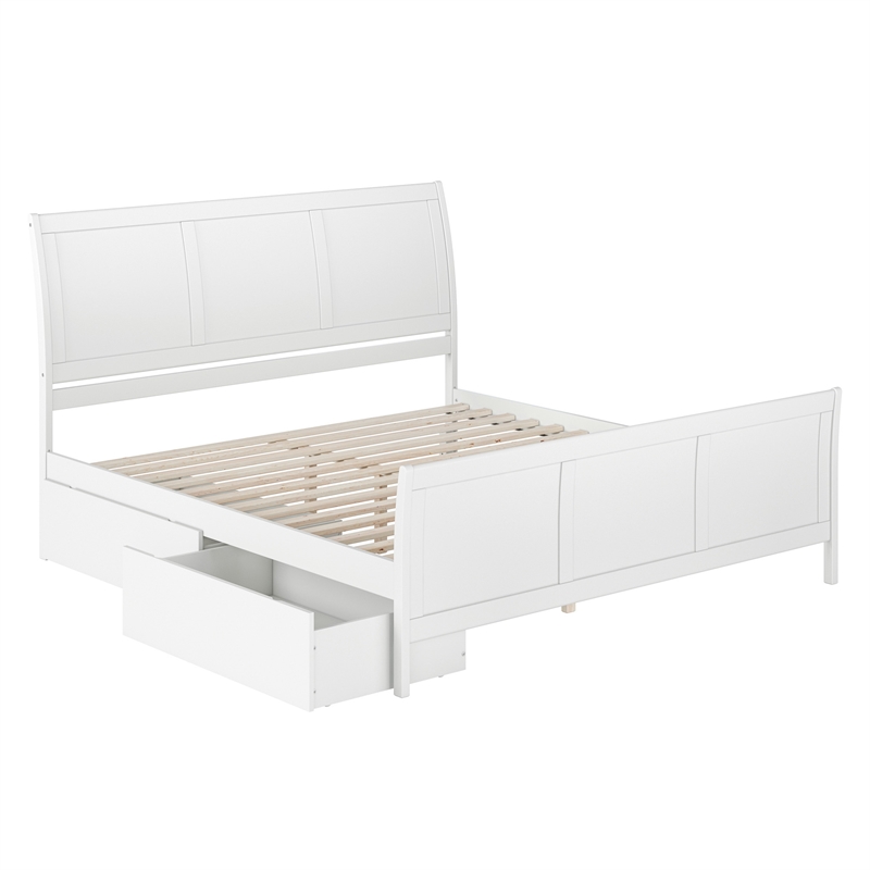 Portland King Storage Wood Platform Bed with Matching Footboard in White