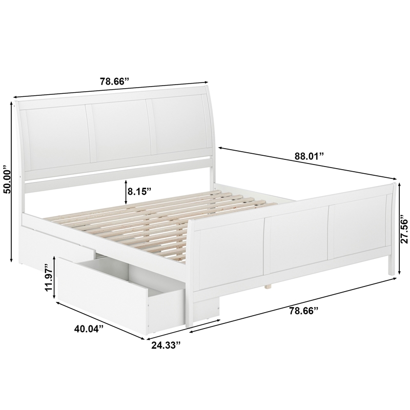 Portland King Storage Wood Platform Bed with Matching Footboard in White