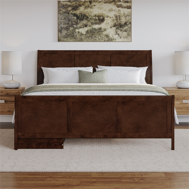 Portland King Storage Wood Platform Bed with Matching Footboard in Walnut