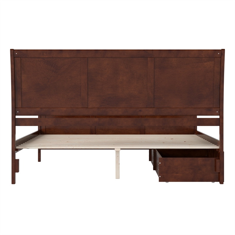 Portland King Storage Wood Platform Bed with Matching Footboard in Walnut