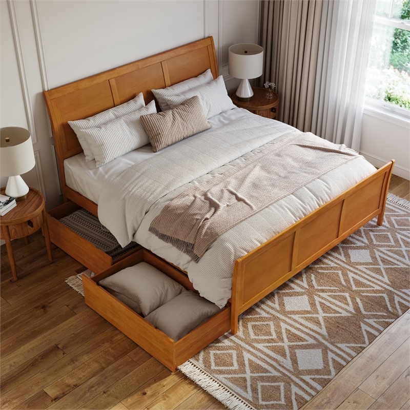Portland King Storage Wood Platform Bed with Matching Footboard in Light Toffee