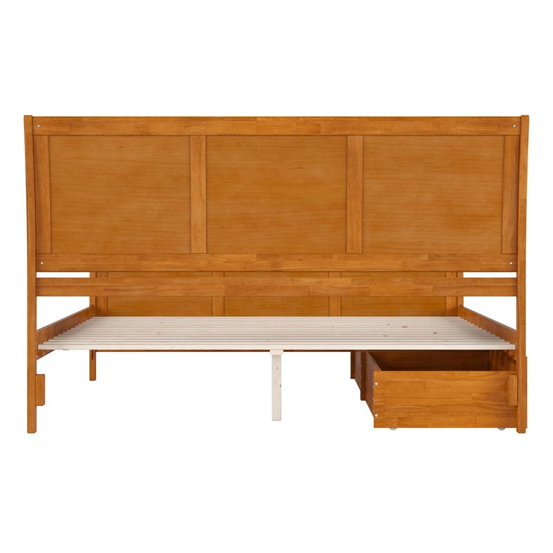Portland King Storage Wood Platform Bed with Matching Footboard in Light Toffee
