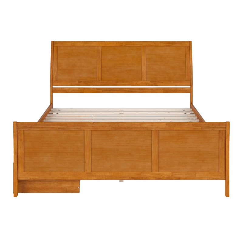 Portland King Storage Wood Platform Bed with Matching Footboard in Light Toffee