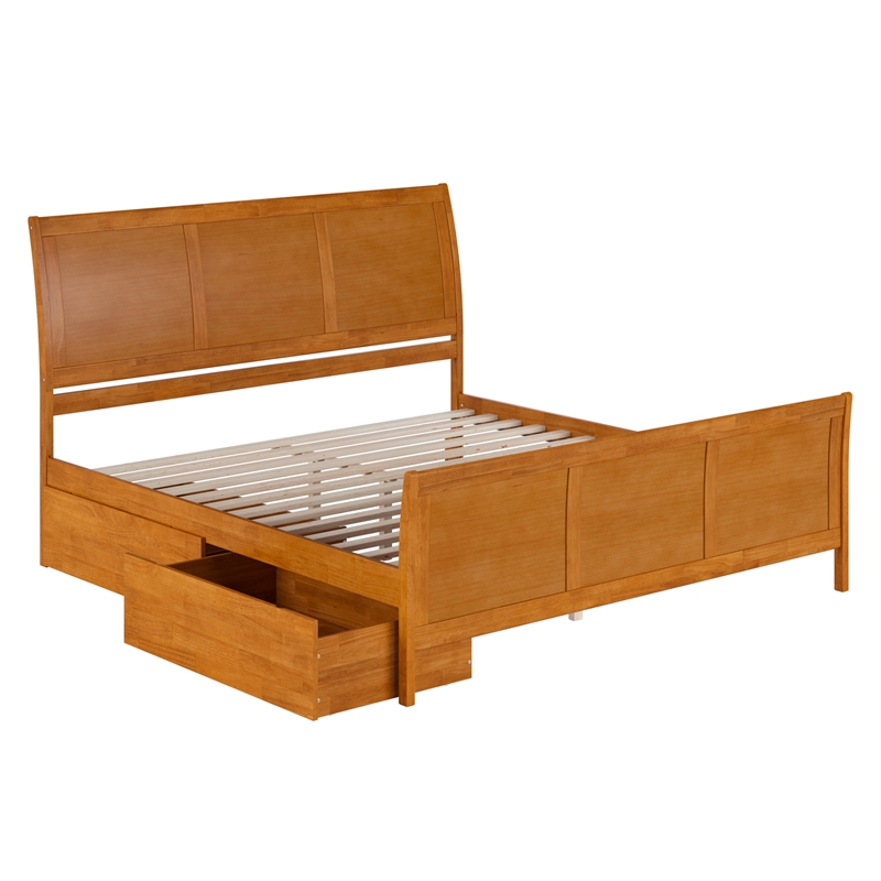 Portland King Storage Wood Platform Bed with Matching Footboard in Light Toffee