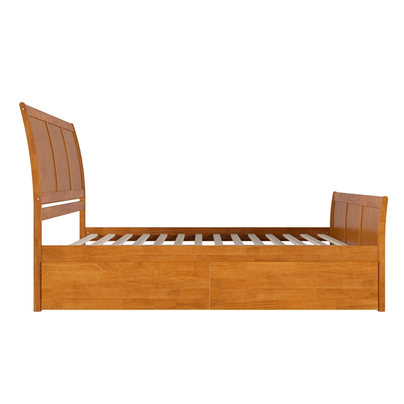 Portland King Storage Wood Platform Bed with Matching Footboard in Light Toffee