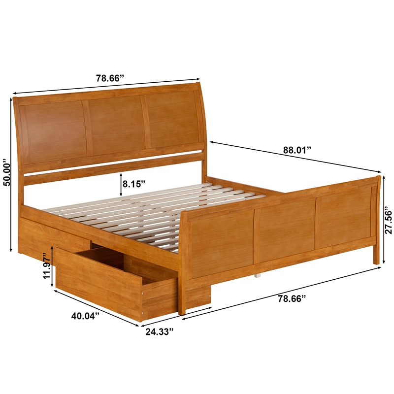 Portland King Storage Wood Platform Bed with Matching Footboard in Light Toffee