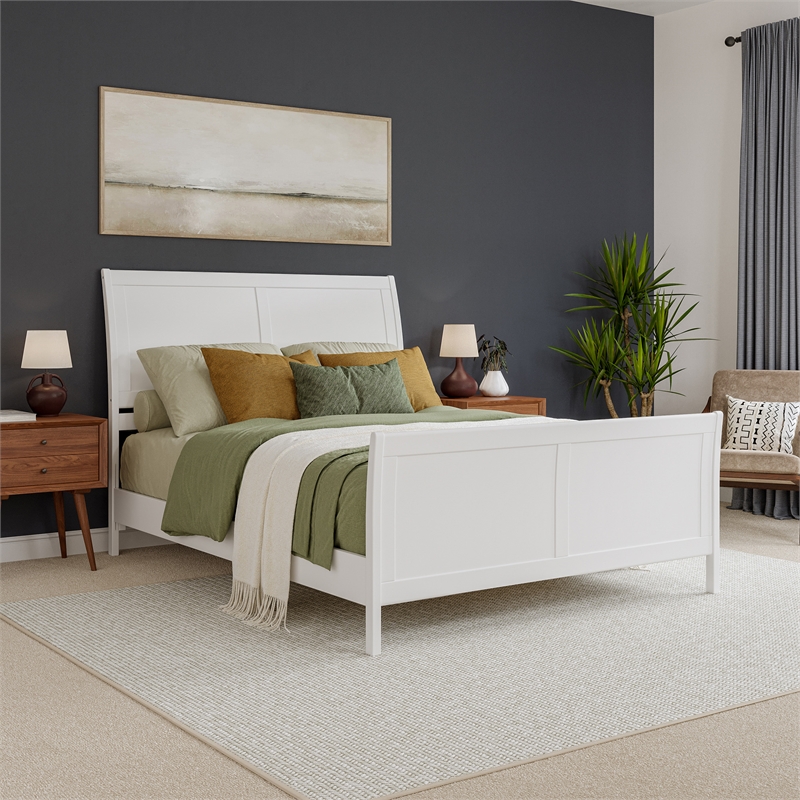 Valencia Queen Low Profile Wood Platform Bed with Matching Footboard in White