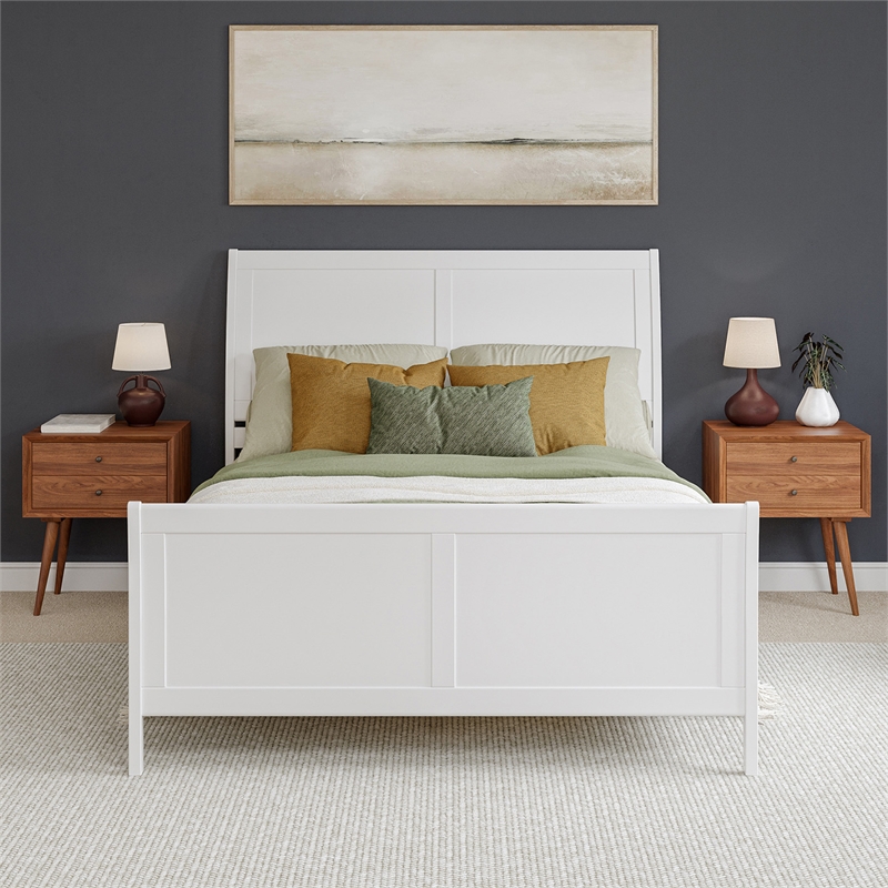 Valencia Queen Low Profile Wood Platform Bed with Matching Footboard in White