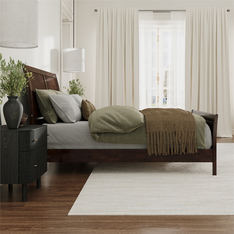 Valencia Queen Low Profile Wood Platform Bed with Matching Footboard in Walnut