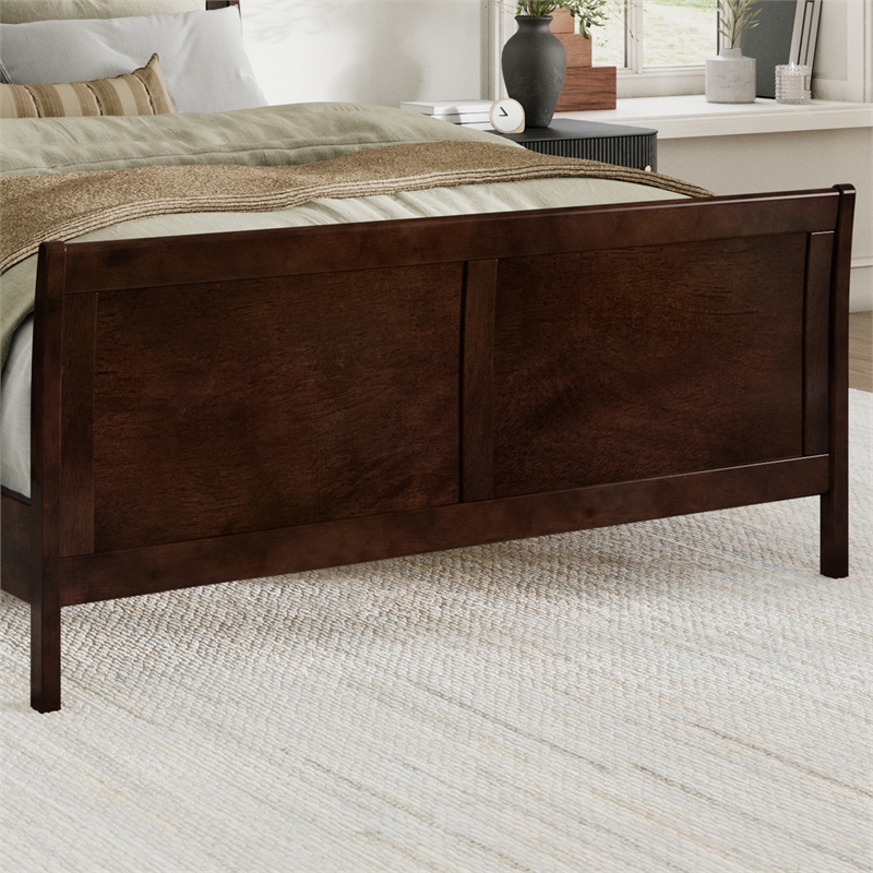 Valencia Queen Low Profile Wood Platform Bed with Matching Footboard in Walnut