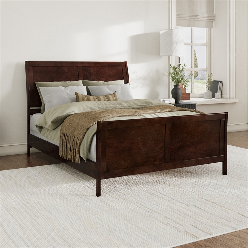 Valencia Queen Low Profile Wood Platform Bed with Matching Footboard in Walnut